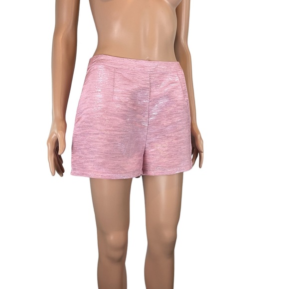 Forever 21 Flat Front High Waisted Shorty Shorts, Pink Silver | M - Picture 5 of 8